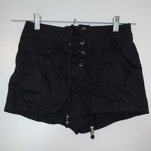 tie front black “jean” shorts